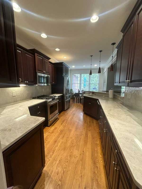 Floor-to-ceiling porcelain fireplace