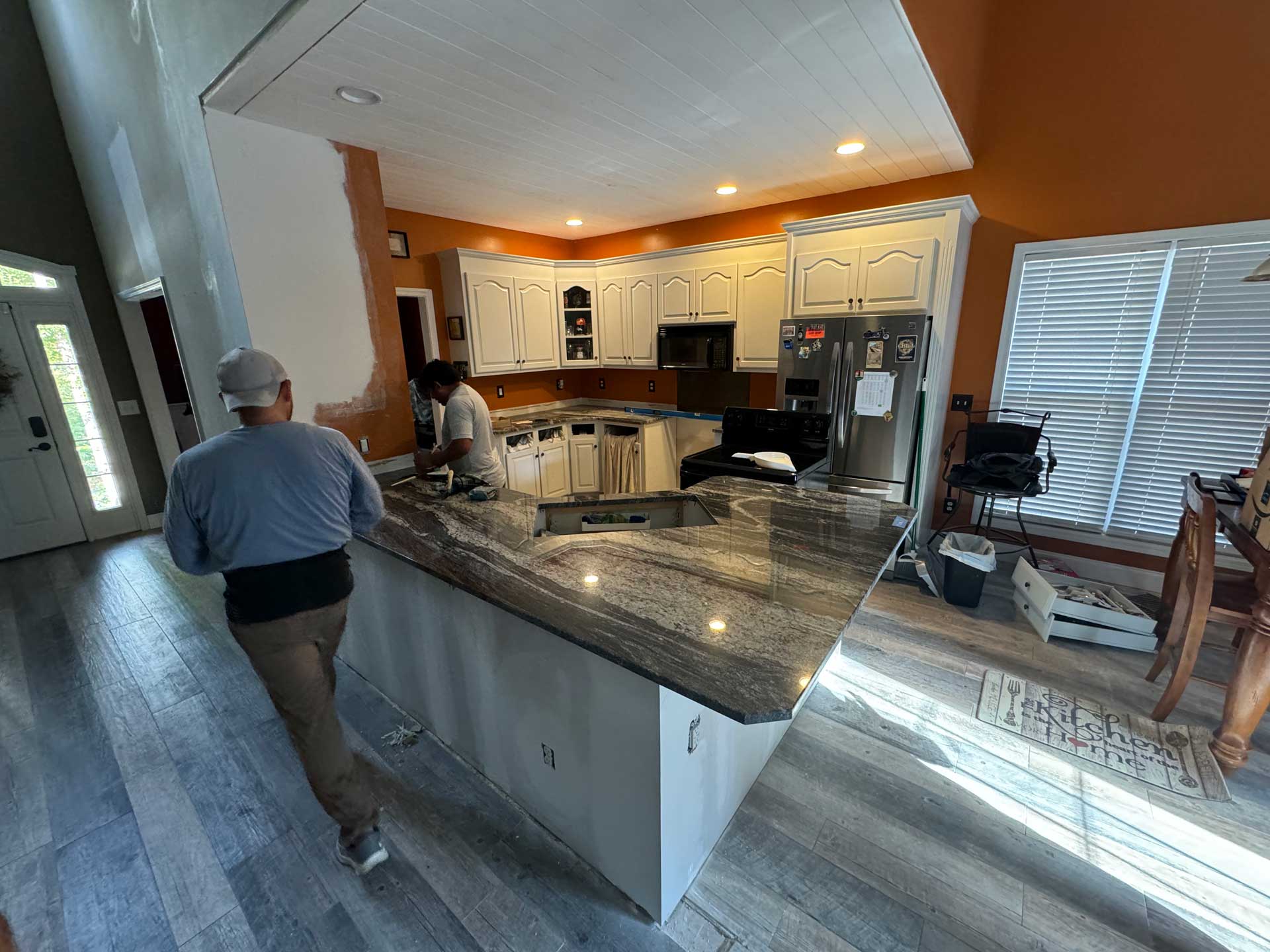 Entertainment space with porcelain surfaces